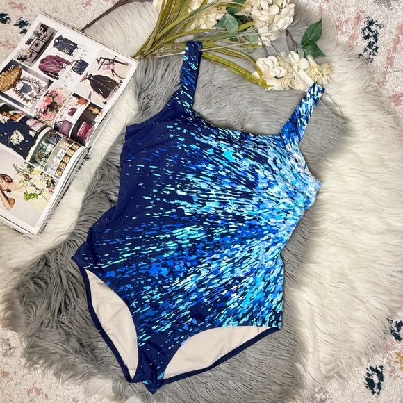 Swimsuits For All Chlorine Resistant Blue Square Neck One Piece Swimsuit Sz 18 - Picture 15 of 15